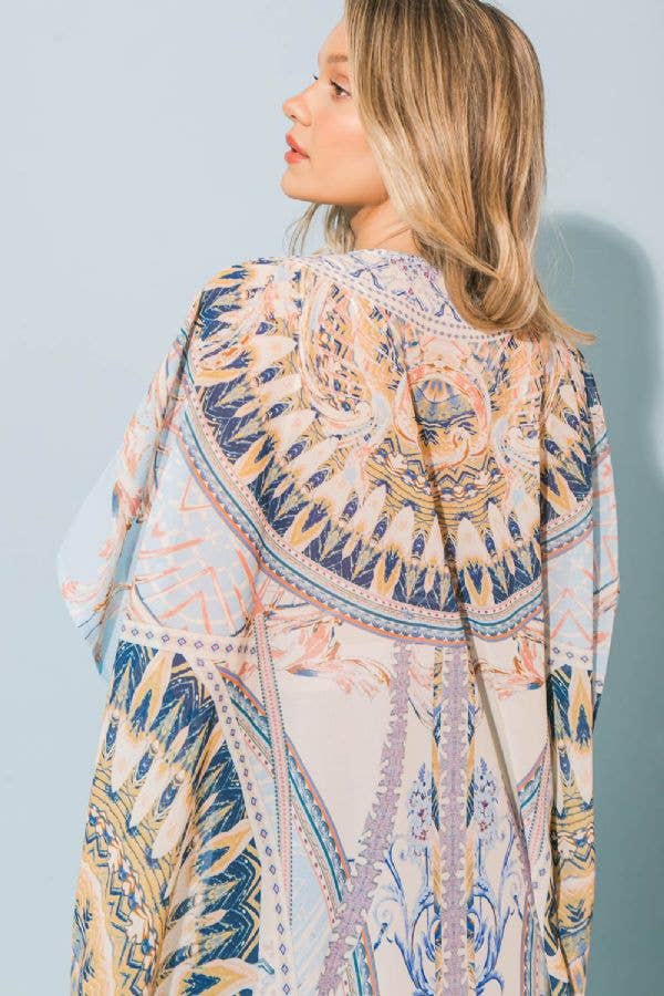 A woven printed maxi kimono-IJ10123