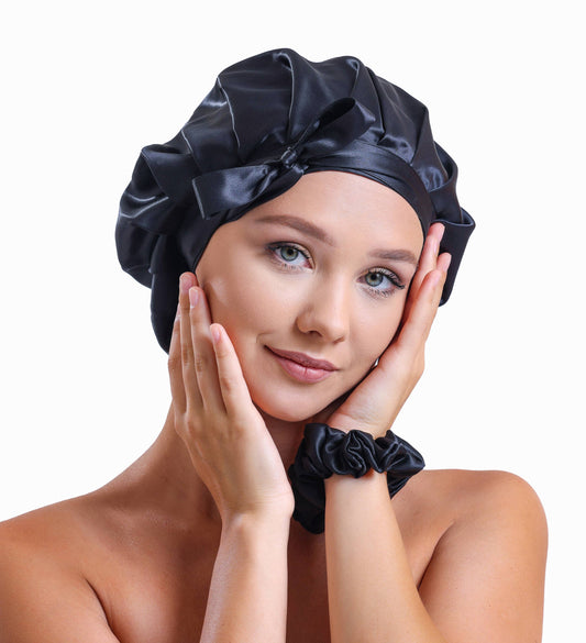 100% Organic Pure Silk Hair Bonnet - Black