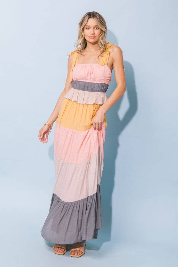 A woven color blocked maxi dress -AD2638