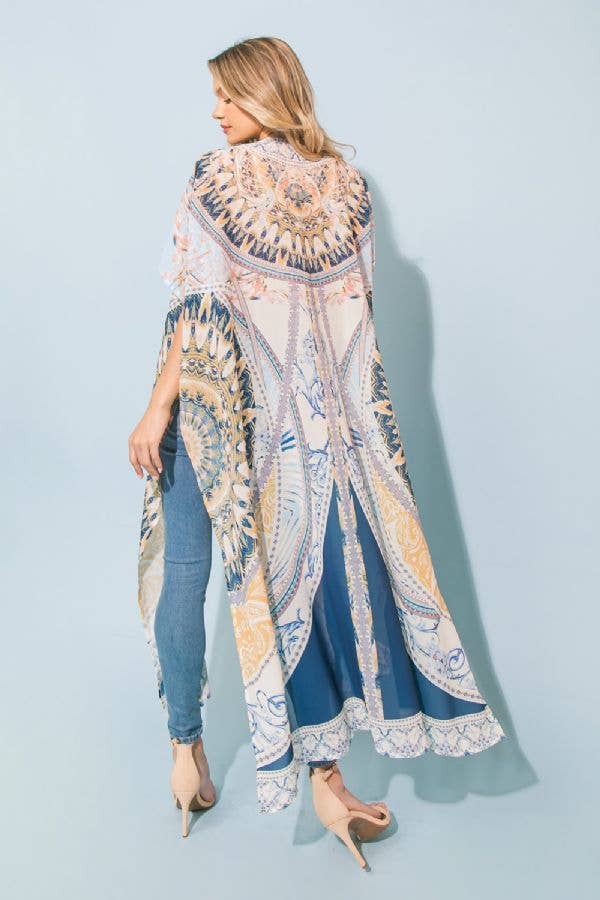 A woven printed maxi kimono-IJ10123