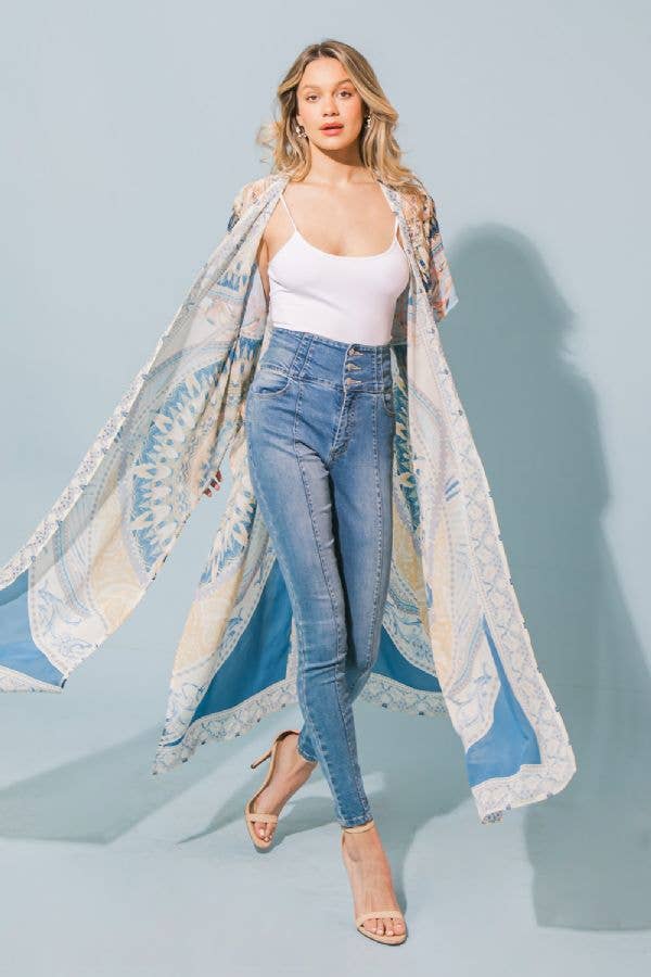 A woven printed maxi kimono-IJ10123