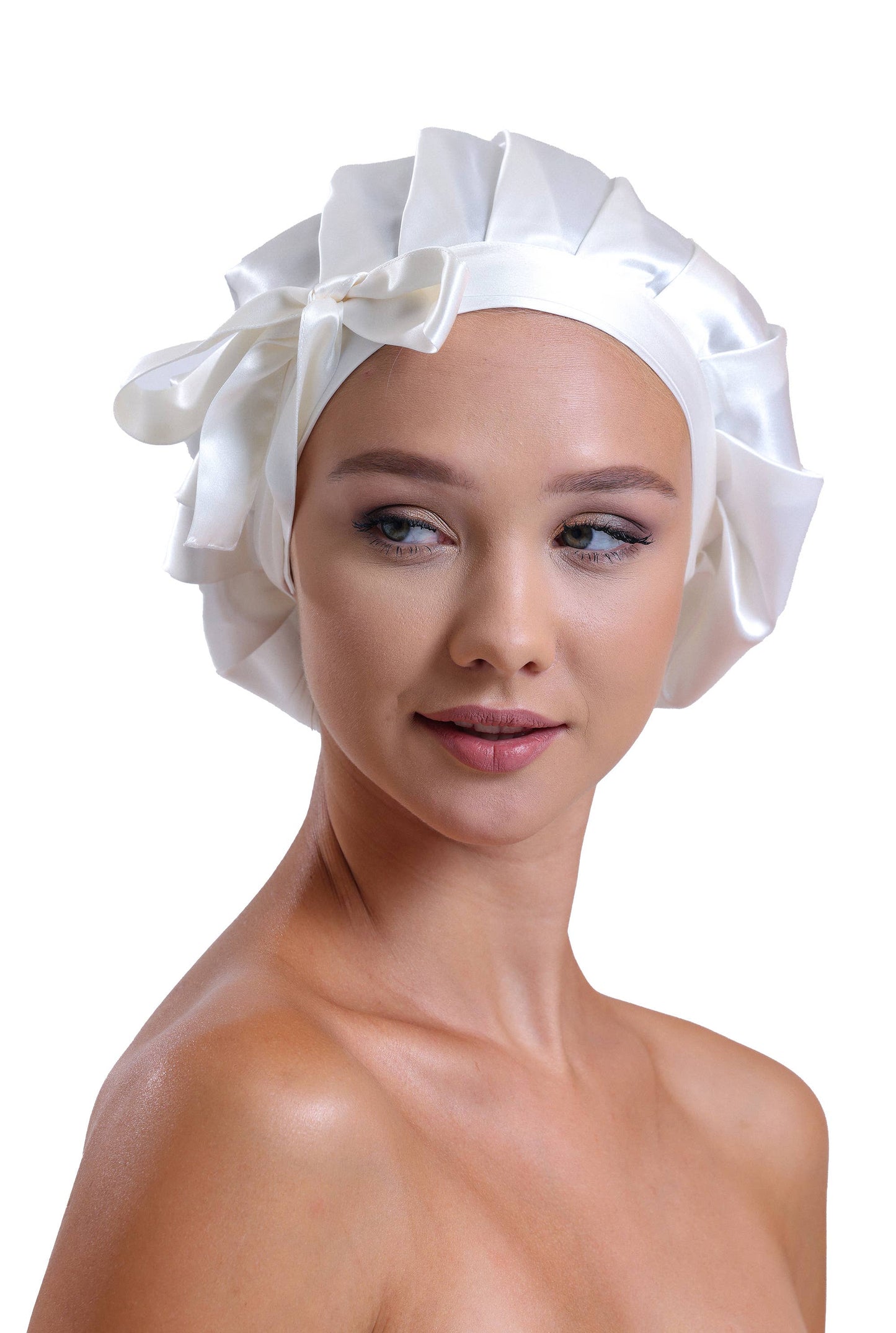 100% Organic Pure Silk Hair Bonnet - White