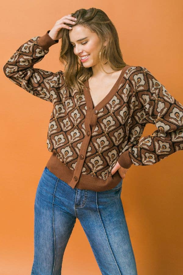 A jacquard sweater cardigan-ISW5062