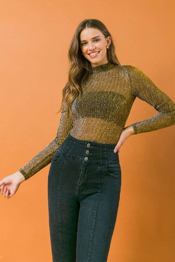 High neck sheer bodysuit-JT7951