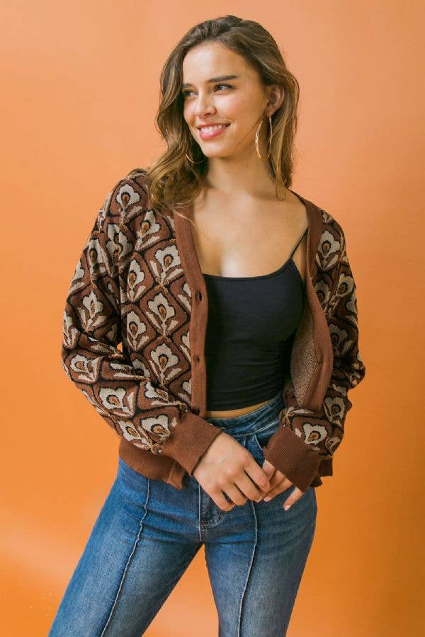 A jacquard sweater cardigan-ISW5062