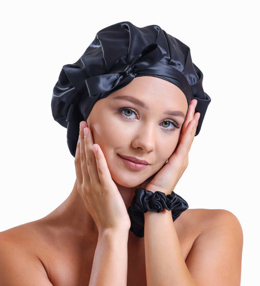 100% Organic Pure Silk Hair Bonnet - Black