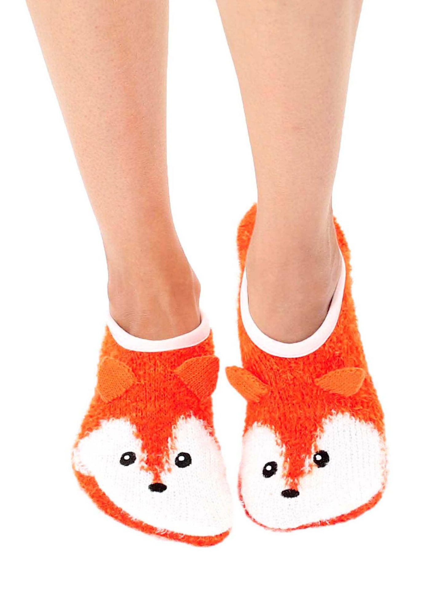 Fuzzy Slipper Socks w/ 3D Ears - Sly Fox - Orange