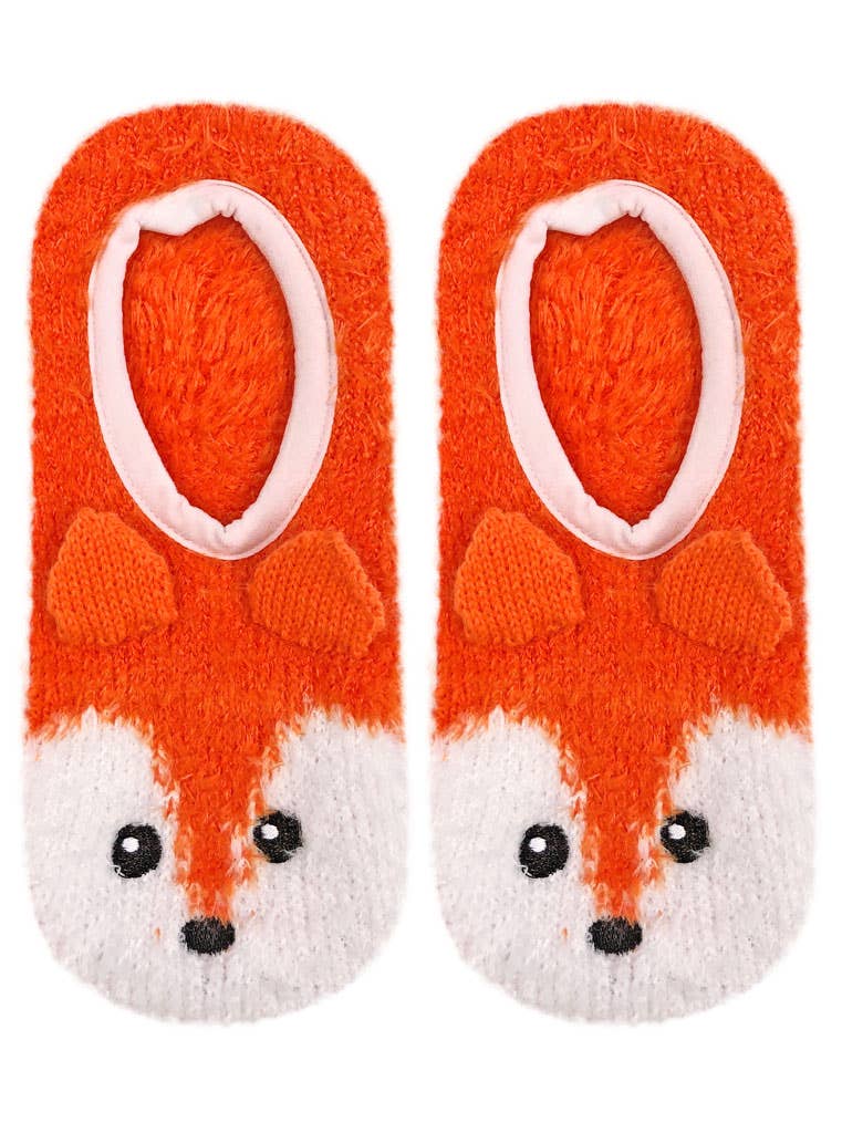 Fuzzy Slipper Socks w/ 3D Ears - Sly Fox - Orange