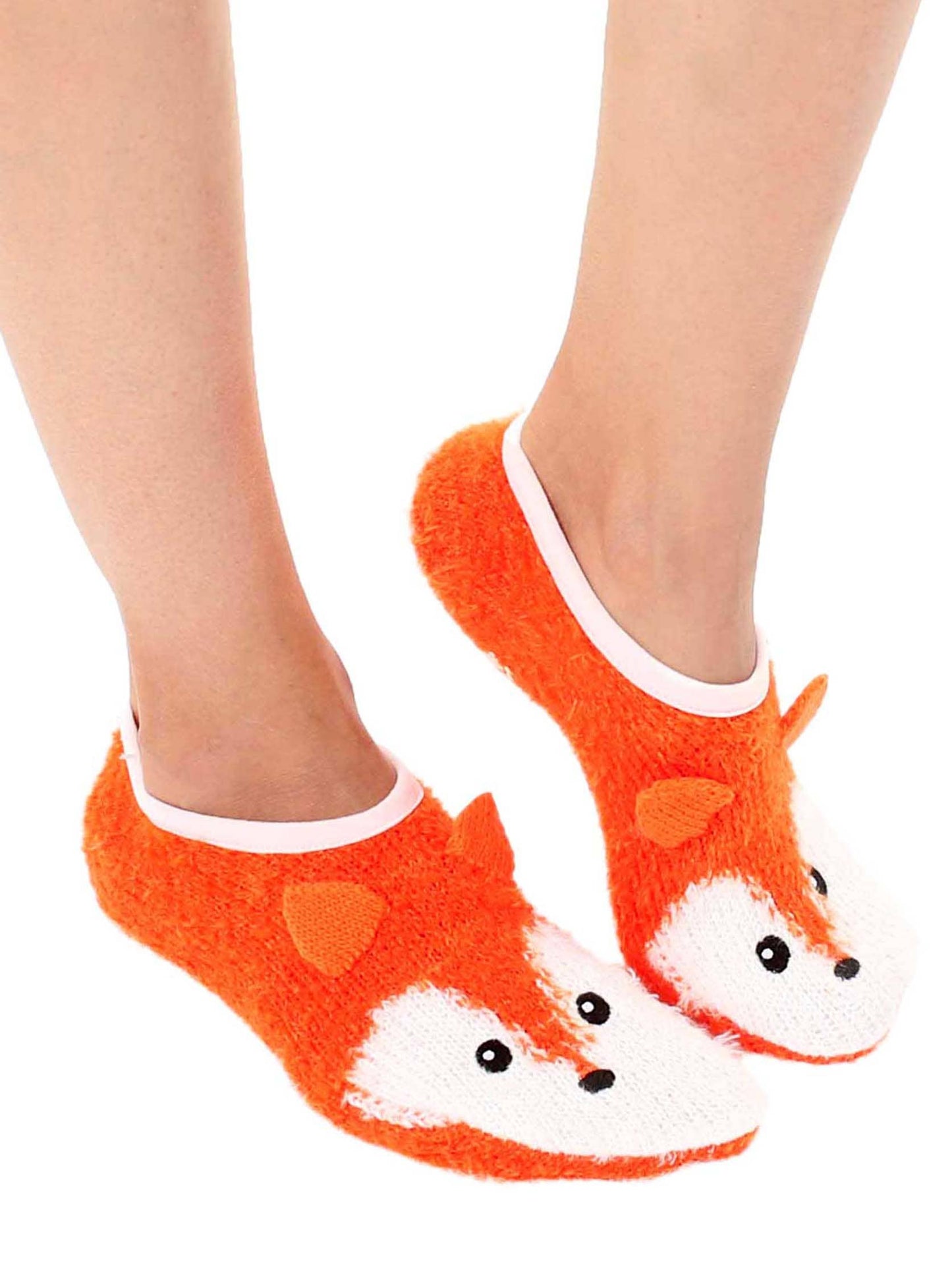 Fuzzy Slipper Socks w/ 3D Ears - Sly Fox - Orange