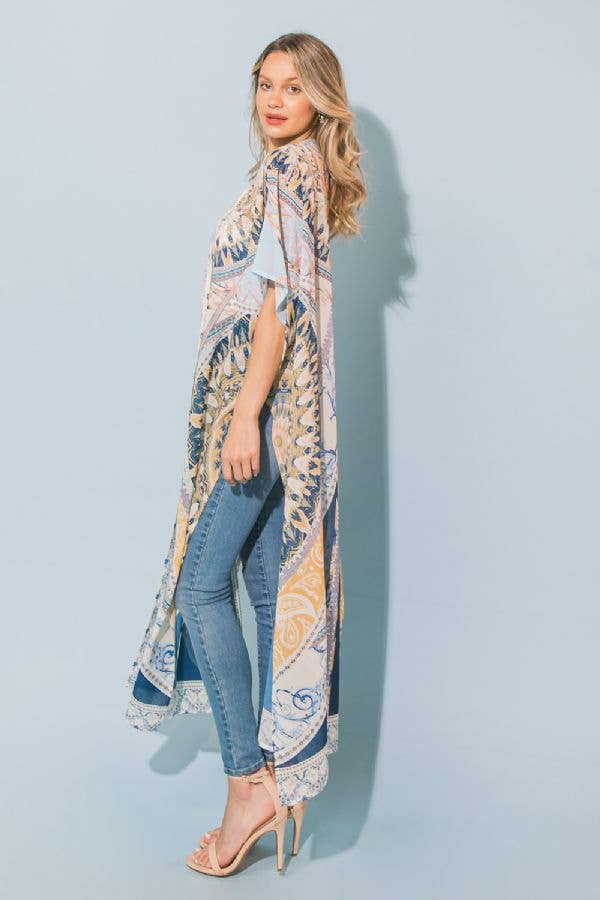 A woven printed maxi kimono-IJ10123