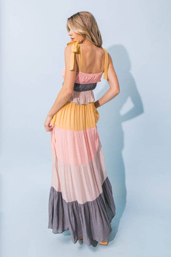 A woven color blocked maxi dress -AD2638
