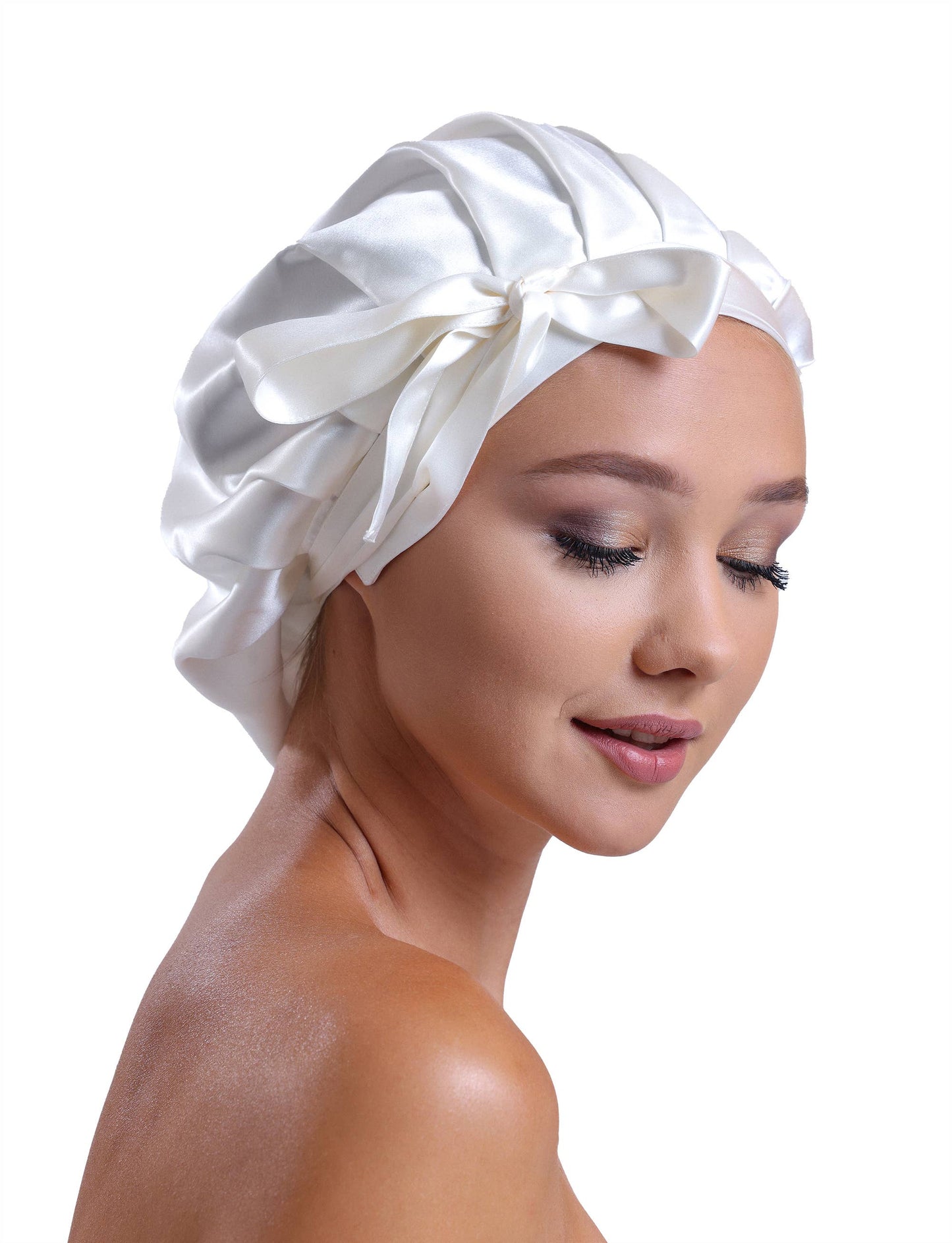 100% Organic Pure Silk Hair Bonnet - White