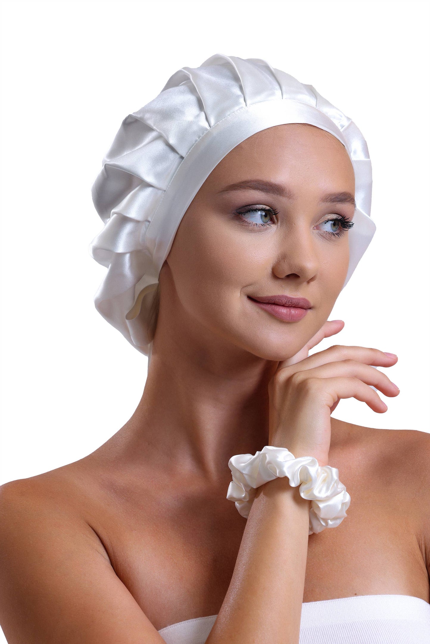 100% Organic Pure Silk Hair Bonnet - White