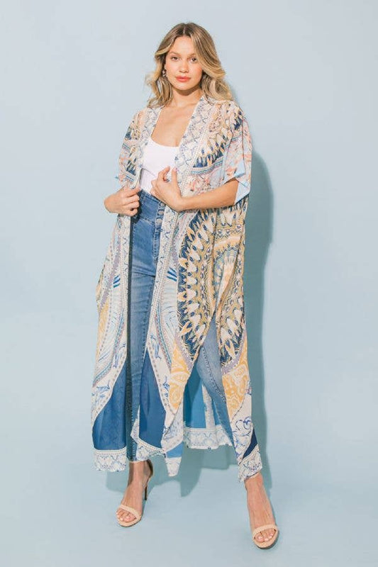 A woven printed maxi kimono-IJ10123