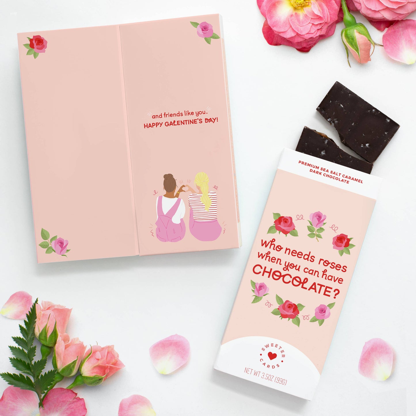 GALentine's Day Card with Chocolate Inside - Who Needs Roses