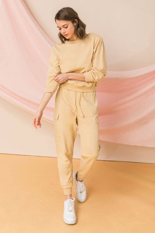 A solid cargo sweat pant-AP1823